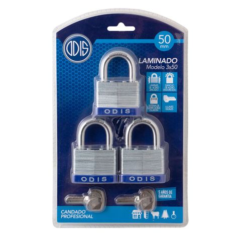 Pack 3 Candados Laminado Odis 50mm - Llaves Iguales-6