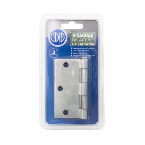 Pack 3 Bisagras Acero Odis 3,5” x 3,5”x 2,0mm plata-4