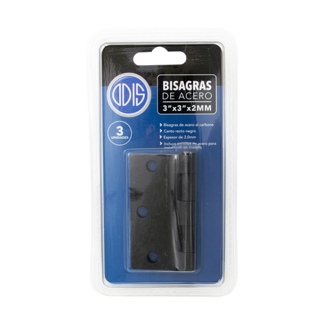 Pack 3 Bisagras Acero Odis 3” X 3”X 2,0mm Negro-5