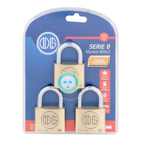 Pack 3 Candados Odis B50 50mm - Llaves Iguales-1