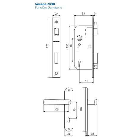 Cerradura Embutir Odis Simona 7040 Dormitorio - Plata-2