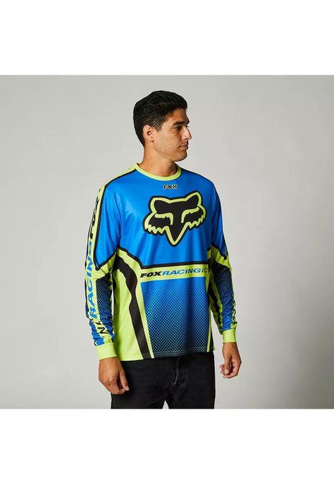 Polera Lifestyle Manga Larga Octaine Azul/Amarillo Fox-0