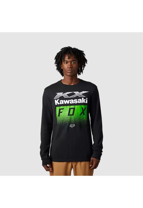 Polera Lifestyle Kawasaki Premium Manga Larga Negro Fox-0