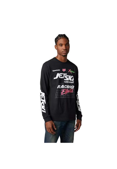 Polera Lifestyle Manga Larga Kawasaki Wet 'N' Wild Negro Fox-0