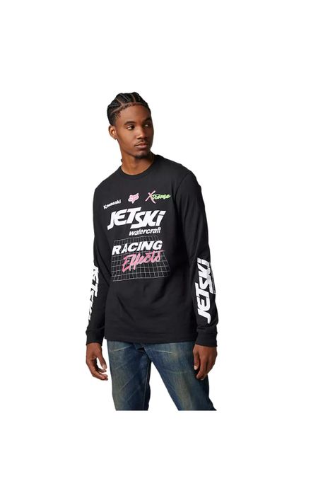 Polera Lifestyle Manga Larga Kawasaki Wet 'N' Wild Negro Fox-1