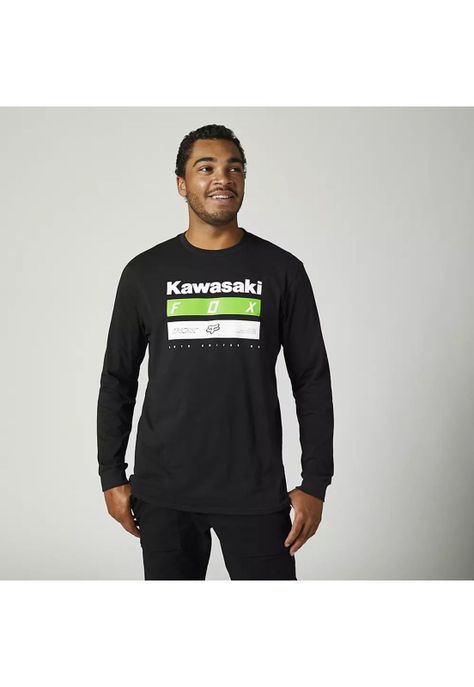Polera Lifestyle Kawasaki Stripes Premium Manga Larga Negro Fox-0