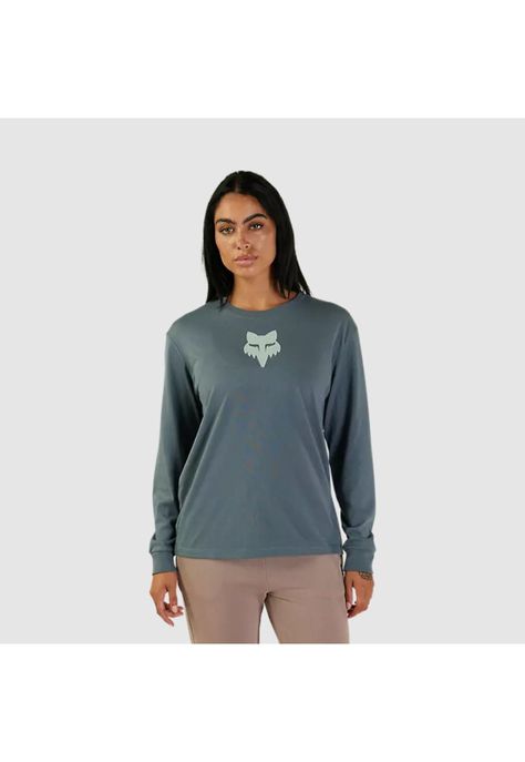 Polera Lifestyle Mujer Fox Head Manga Larga Azul Acero Fox-0