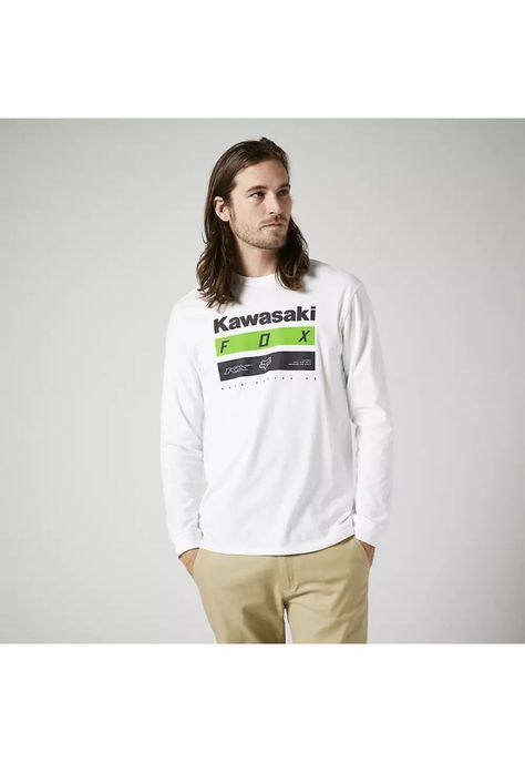 Polera Lifestyle Kawasaki Stripes Premium Manga Larga Blanco Fox-0