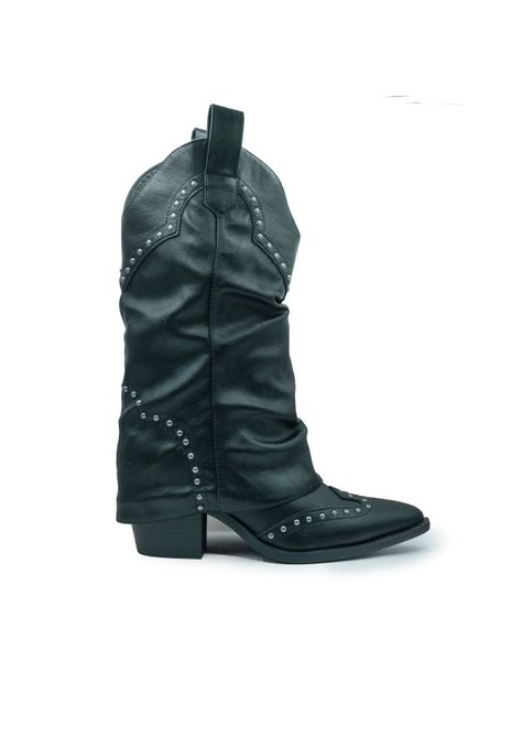 Botas Texanas Mujer Botin Bucanera Ecocuero Negro-0