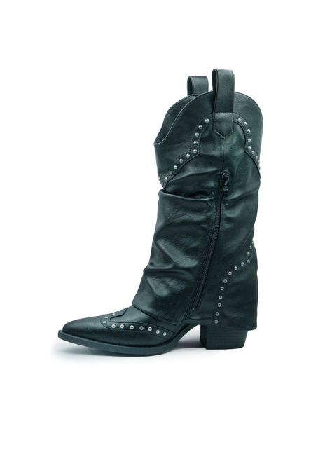 Botas Texanas Mujer Botin Bucanera Ecocuero Negro-1