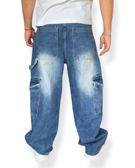 Jeans Cargo Wide Leg Hombre Urbano Bolsillos Grandes-3
