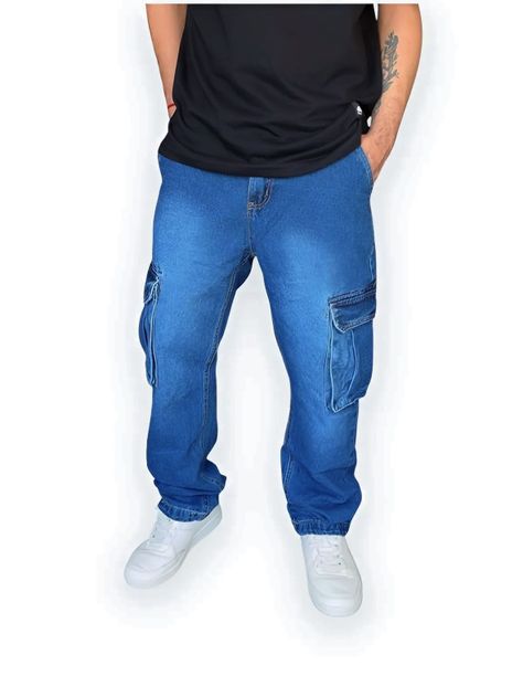 Jeans Cargo Hombre Urbano Rígido Azul-0