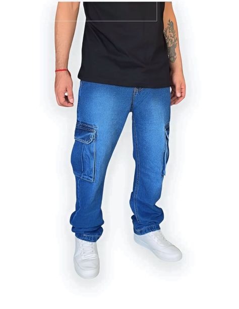 Jeans Cargo Hombre Urbano Rígido Azul-1