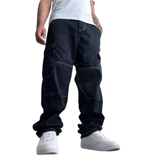 Jeans Mom Hombre Cargo Negro-0