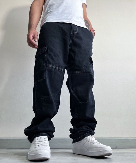 Jeans Mom Hombre Cargo Negro-1
