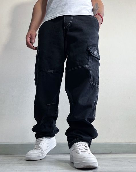 Jeans Mom Hombre Cargo Negro-3