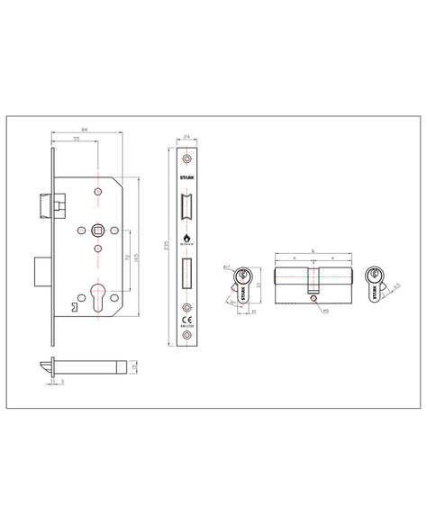 Cerradura de embutir ac prin, Llave 2 lado. Re fuego. A inox-1