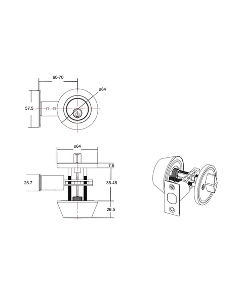 Cerrojo de seguridad, cilindro exterior y seguro interior. (Negro mate)-1