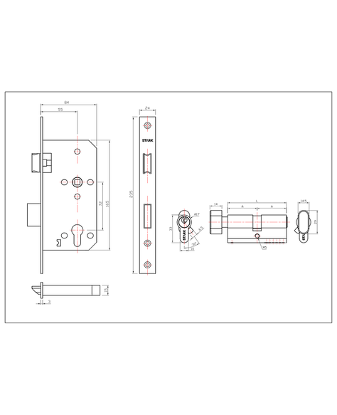 Cerradura de embutir a princ, ofi, Llave ext/seg int. A inox-2