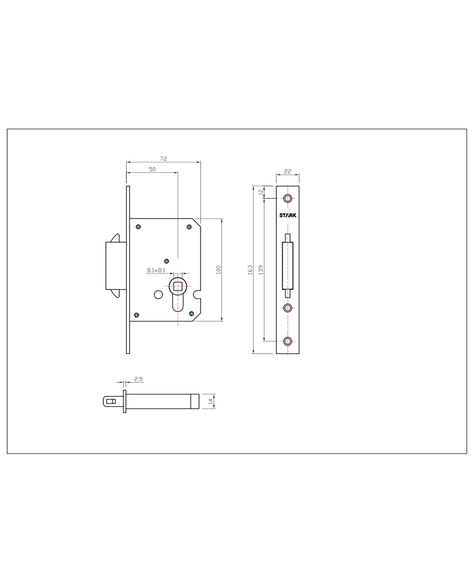 Cerradura de embutir de seg puer corredera, llave 2 lado. BL-1