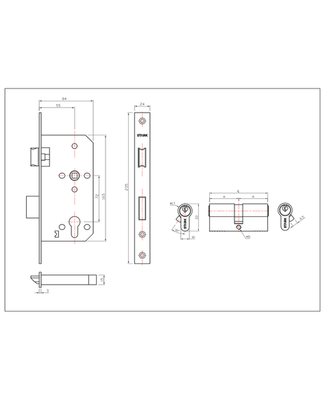 Cerradura de embutir ofi, cocina. Llave ambos lados. A inox-3