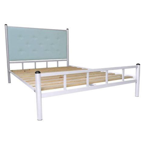 Cama 2 Plazas Blanco Respaldo Celeste-0