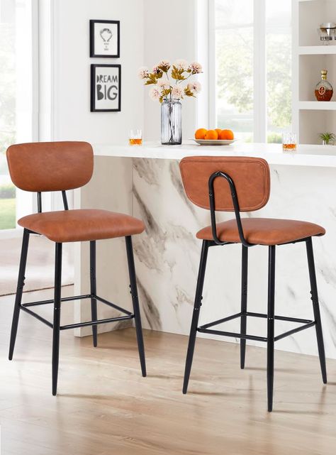 Pack 2 Pisos de Bar o Cocina Mid-Century con Respaldo Marrón-1