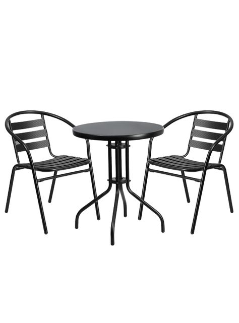 Set terraza 2 sillas acero + Mesa acero Negro 70x60 cm-0