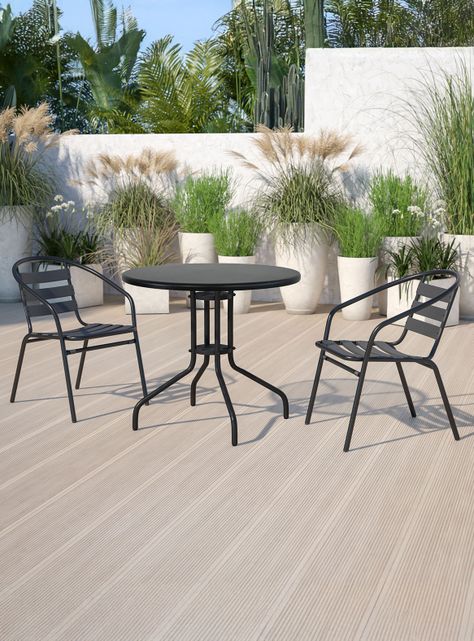 Set terraza 2 sillas acero + Mesa acero Negro 70x60 cm-1