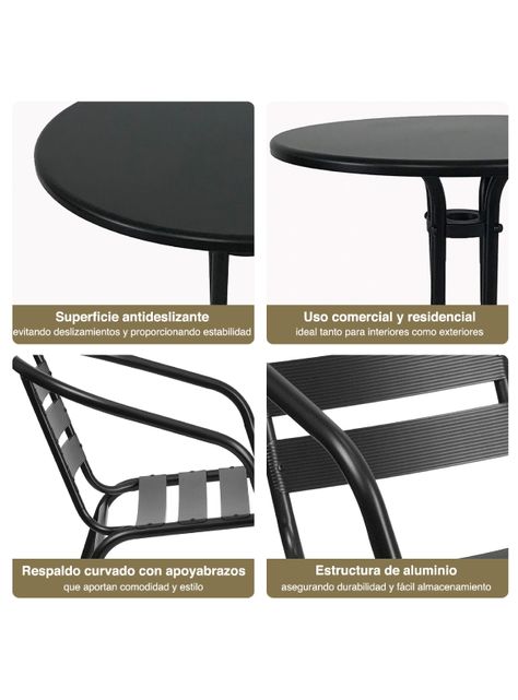 Set terraza 2 sillas acero + Mesa acero Negro 70x60 cm-6
