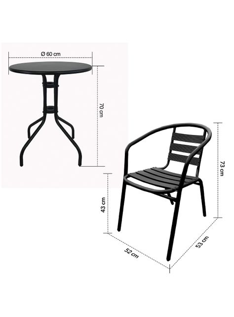 Set terraza 2 sillas acero + Mesa acero Negro 70x60 cm-7