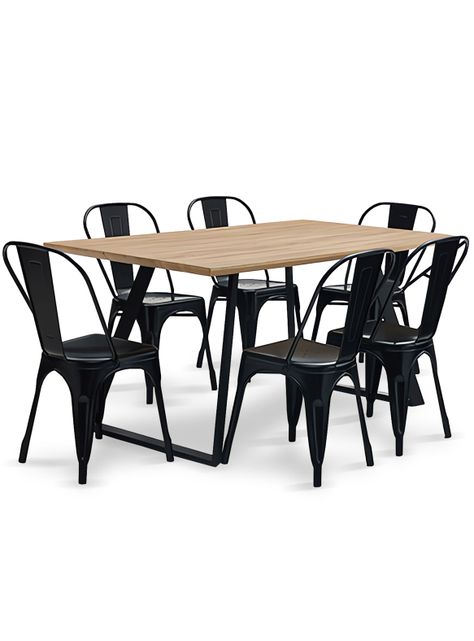 Comedor New York Mesa 75x80x150 6 Sillas Tolix Ind-0