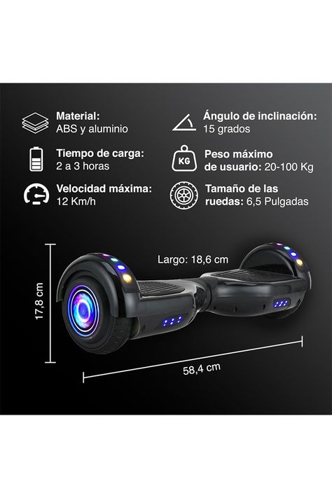 Hoverboard PRO Bluetooth Luces 6,5" 12 Km/h Negro-2