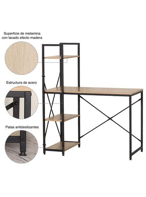 Escritorio Industrial Iron con Repisas 120x100x52 Cm-3