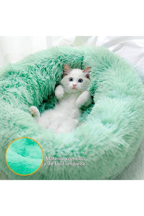Cama Mascotas Antiestres Circular Felpa M Verde-3