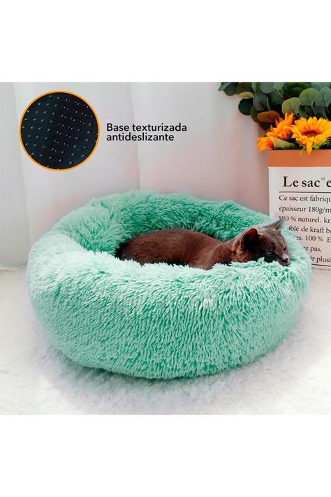 Cama Mascotas Antiestres Circular Felpa M Verde-4