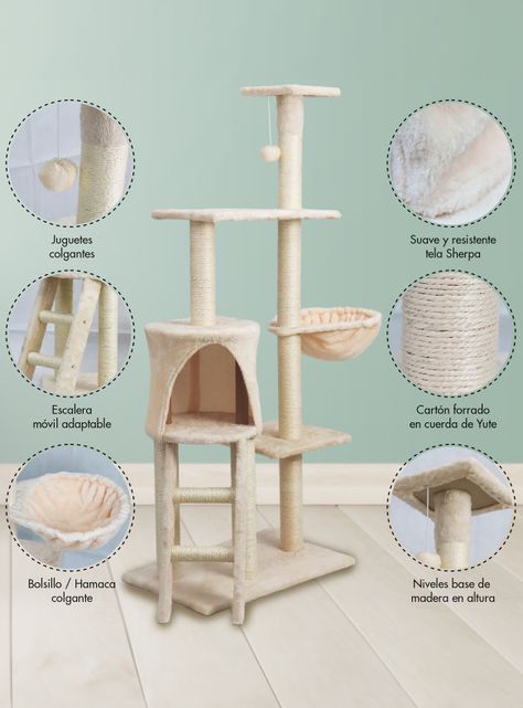 Torre Rascador Para Gatos Multinivel 135cm Café-3
