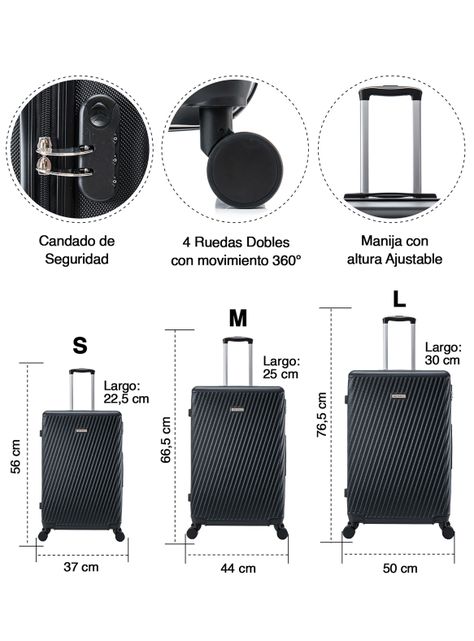 Set de Maletas Rígidas  MILAN S-M-L Negro-2