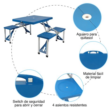 Mesa de Camping con Asientos Azul-3