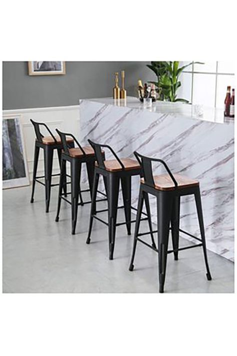 Pack 4 Pisos Bar Tolix Asiento Madera Negro-1
