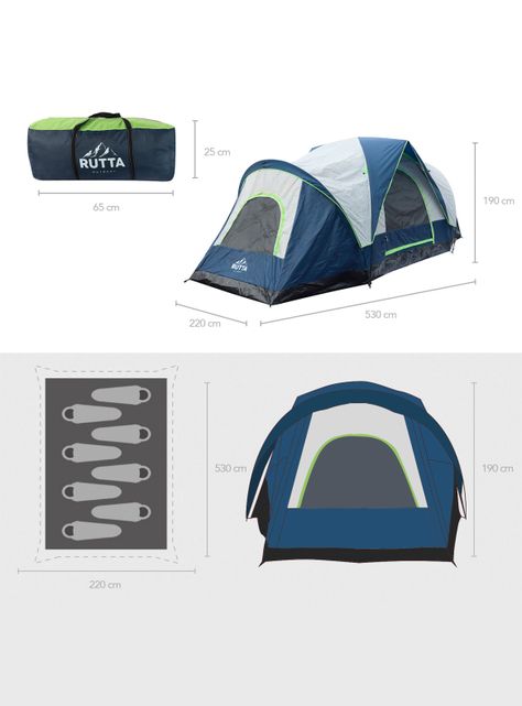 Carpa 8 Personas Camping Outdoor Azul-6