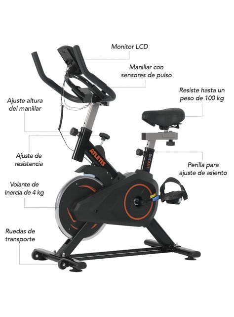 Bicicleta Spinning Atletis Lite 300 Naranjo 4 Kg-2