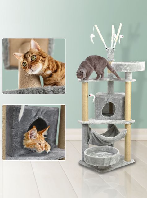 Gimnasio Rascador Para Gatos Interact 140cm Gris-1