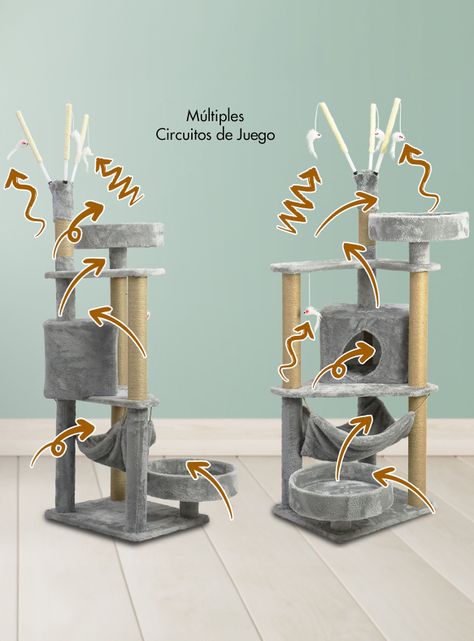 Gimnasio Rascador Para Gatos Interact 140cm Gris-3