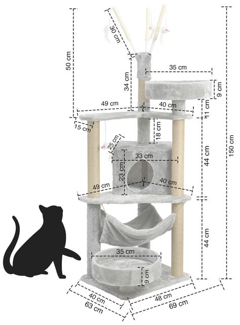 Gimnasio Rascador Para Gatos Interact 140cm Gris-6