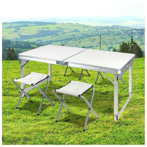 Mesa de Camping con Asientos Blanco-1