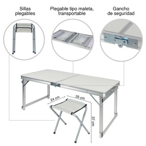 Mesa de Camping con Asientos Blanco-3
