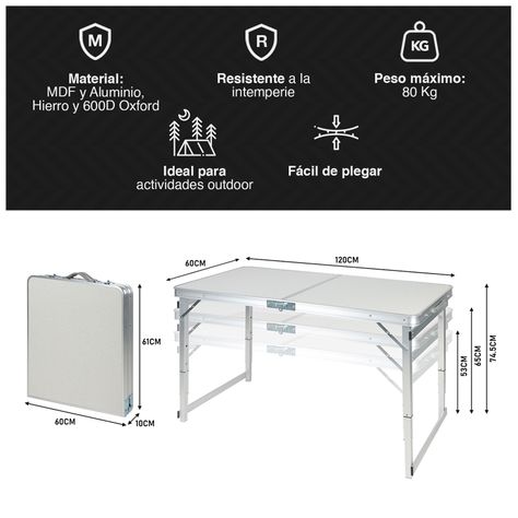 Mesa de Camping con Asientos Blanco-2