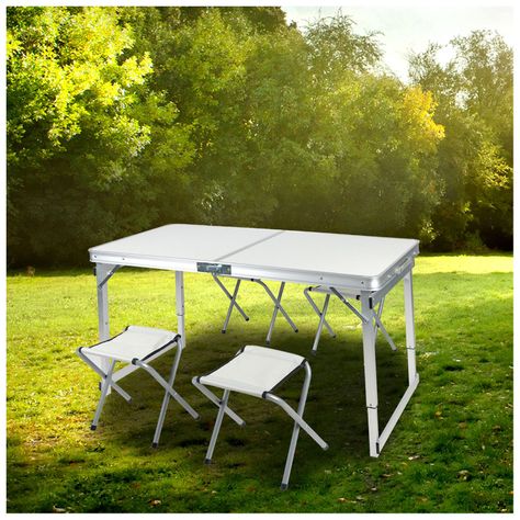 Mesa de Camping con Asientos Blanco-5