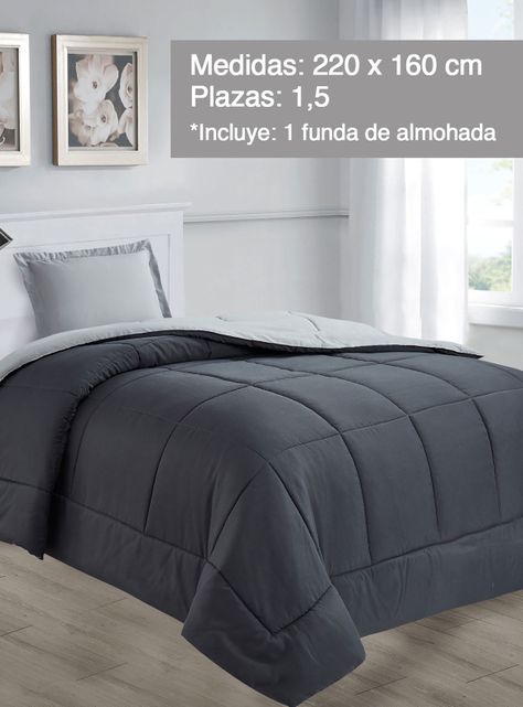 Plumón Cubrecama Reversible Marnie 1.5 Plazas Gris-2